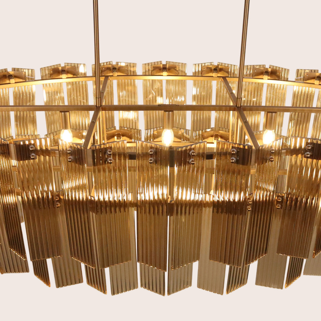 Disse Somke Glass Oval 2 Tier Cchandelier